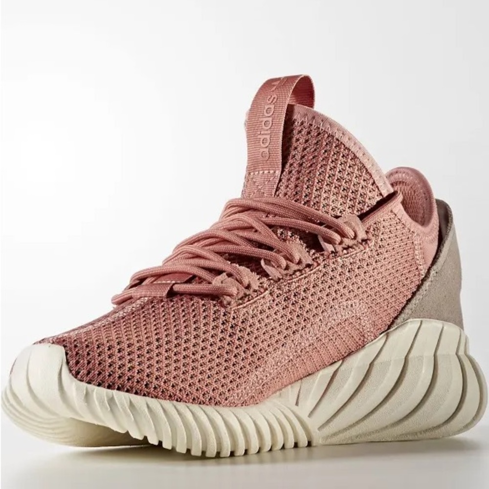 Adidas Women’s Tubular Doom Sock Running Shoe Size 6.5 Raw Pink Knit Material